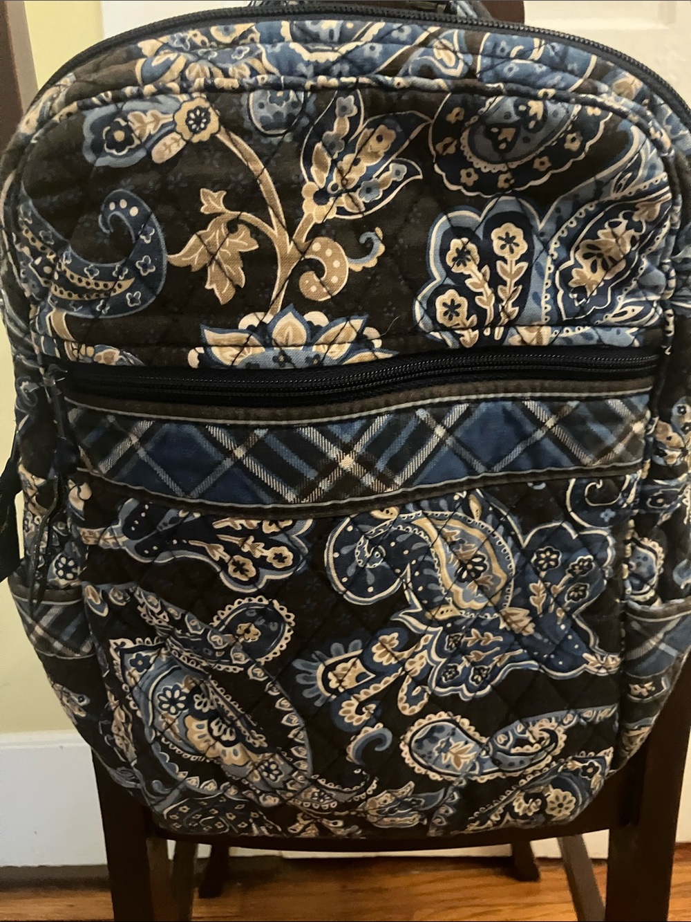 Vera Bradley Blue Black Paisley Quilted Backpack